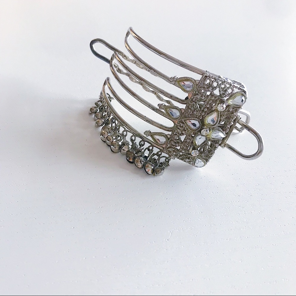 2 Vintage Indian Silver Jeweled Hair Clips - Picture 2 of 7